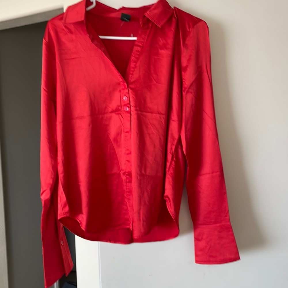 Wild fable red/orange satin blouse Small and Medium